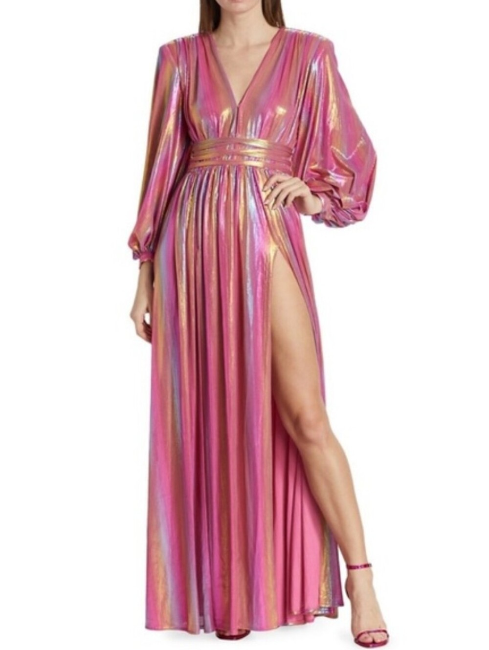 Bronx And Banco Zoe Metallic Gradient Gown Goddess Formal Holiday Maxi Size 4 *